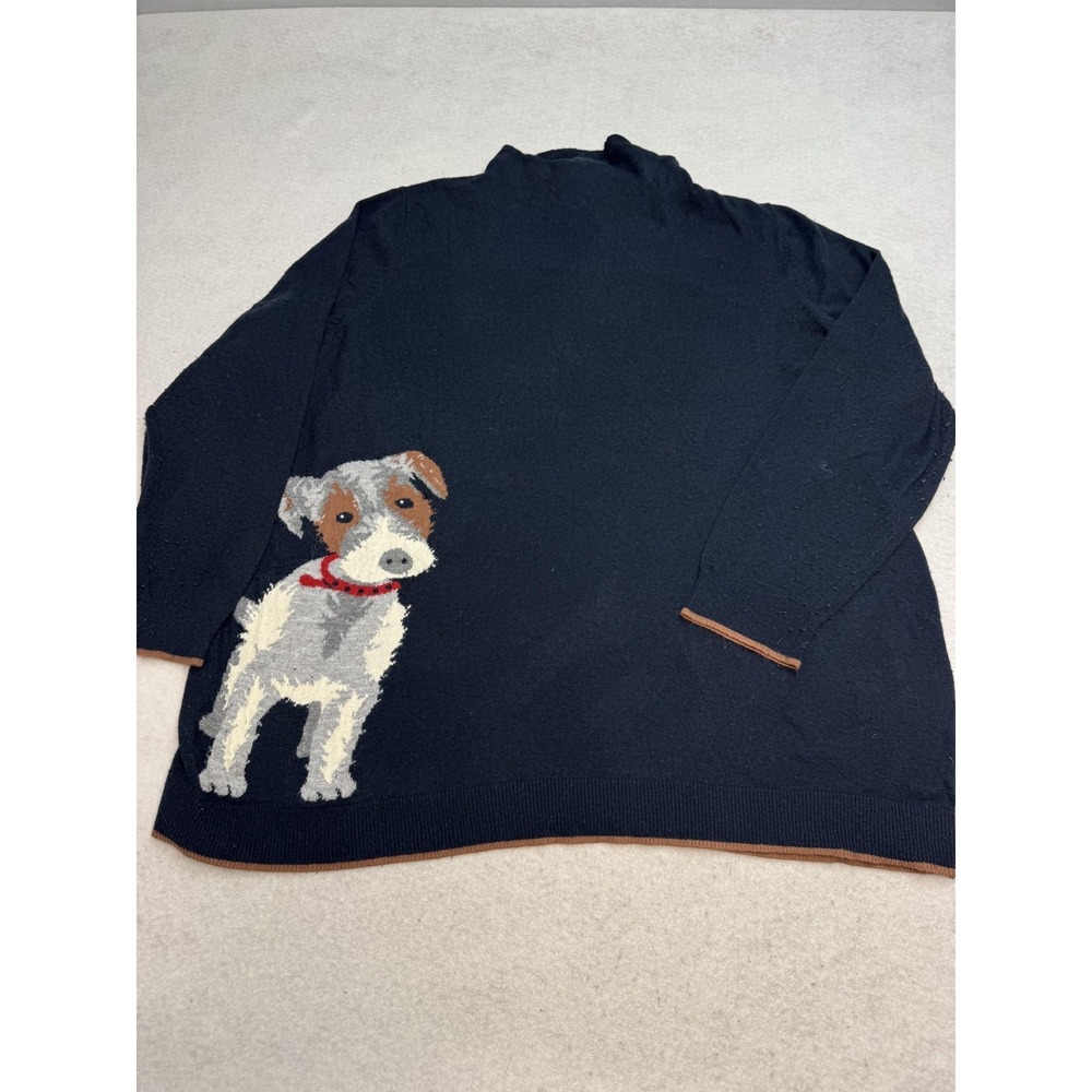Ulla Popken Sweater Womens 20/22 Blue Dog Graphic Mock Neck Knit Pullover Plus